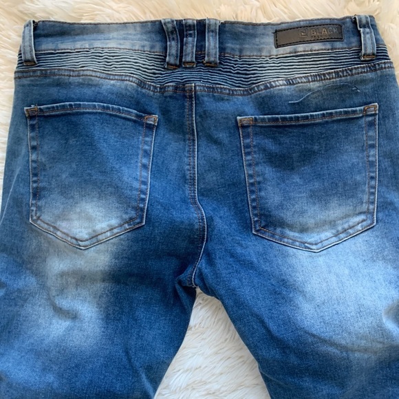 MENS CJ BLACK PREMIUM DISTRESSED SKINNY FLEX Dark Blue Wash JEANS - Picture 4 of 9